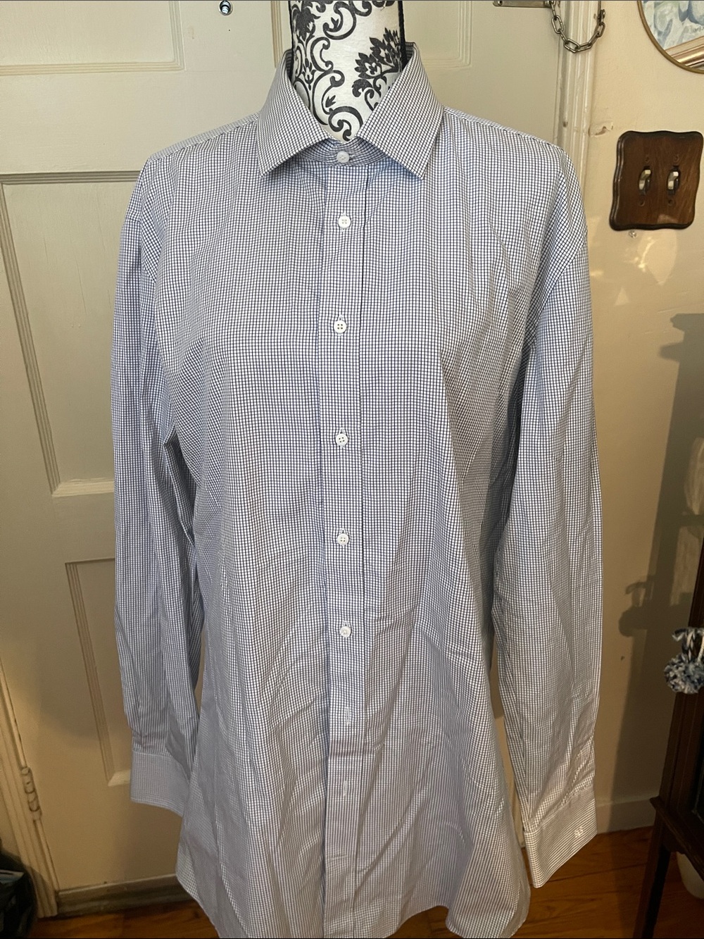 Classic Blue Micro-Check Dress Shirt - Tailored Fit
